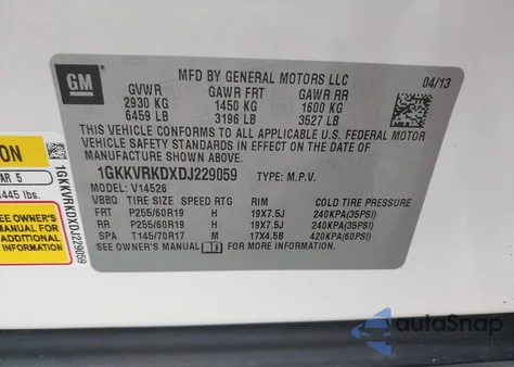 2013 GMC Acadia Slt-1 z USA, uszkodzony, nr VIN 1GKKVRKDXDJ229059